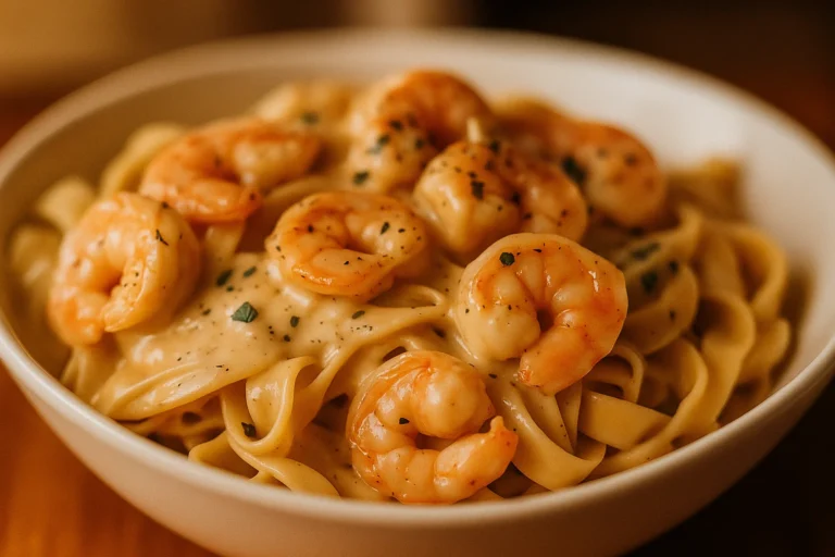 creamy shrimp fettuccine pasta with homemade alfredo sauce