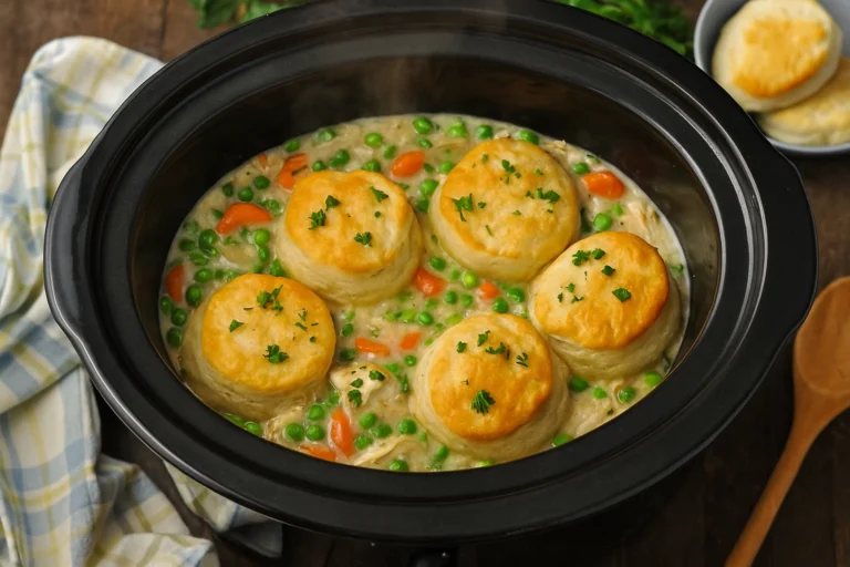 Crockpot Chicken Pot Pie with Biscuits :