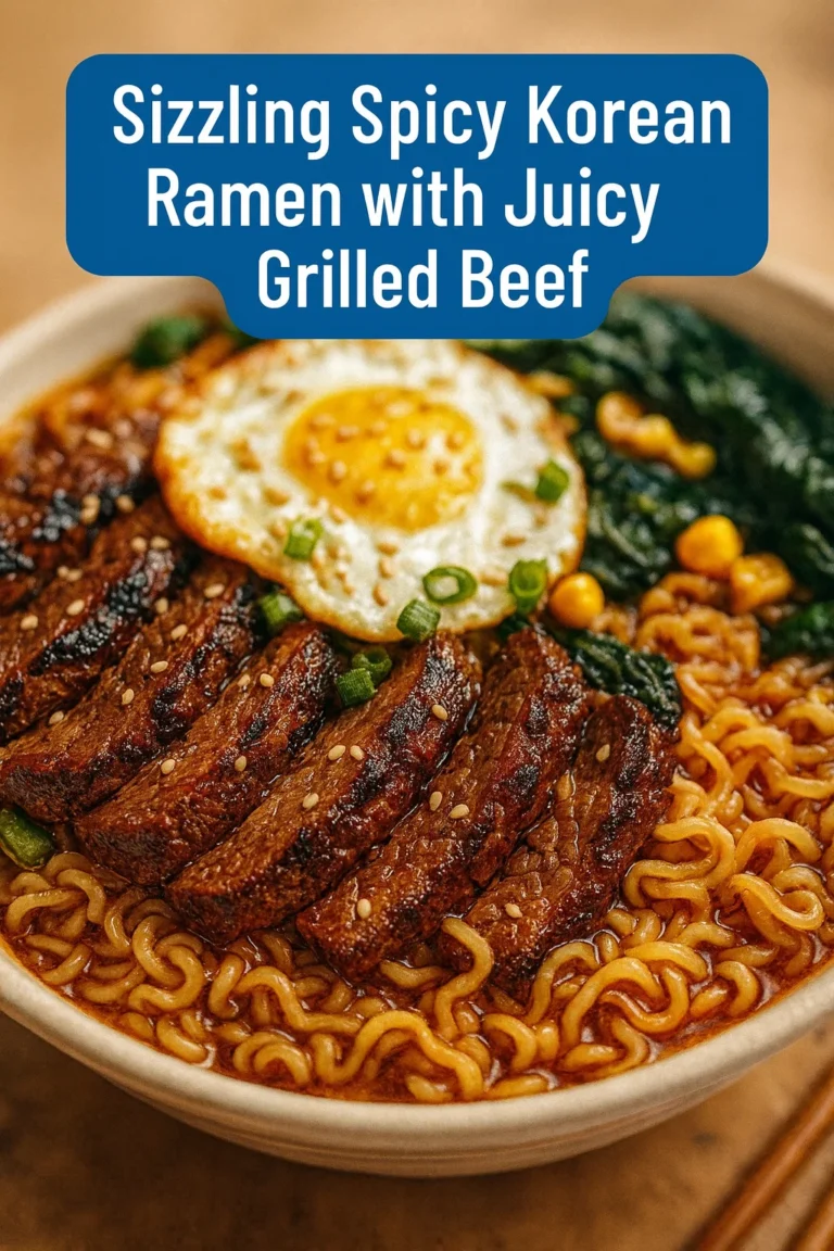 Sizzling Spicy Korean Ramen with Juicy Grilled Beef  Velvety Sauce