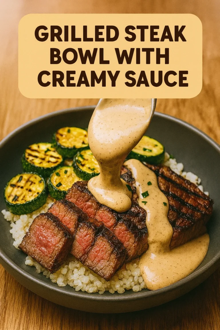 Tasty Grilled Steak Bowl With Creamy Sauce  Zucchini