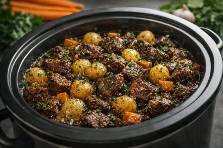 Slow Cooker Garlic Butter Beef Bites with Potatoes Simple Family Dinner Recipe