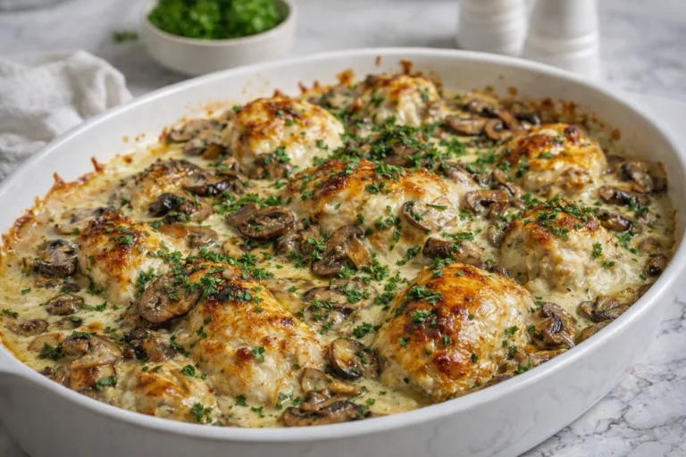 Keto Garlic Mushroom Chicken Casserole Easy Low-Carb Dinner Recipe