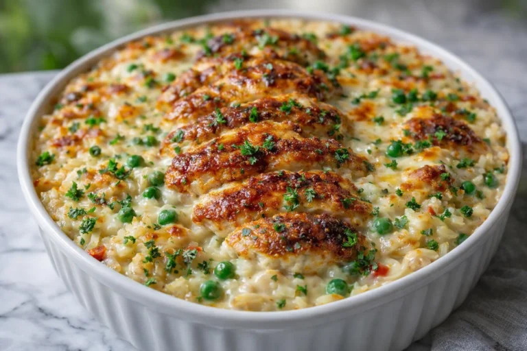 Delicious Dump-and-Bake Chicken Alfredo Rice Casserole