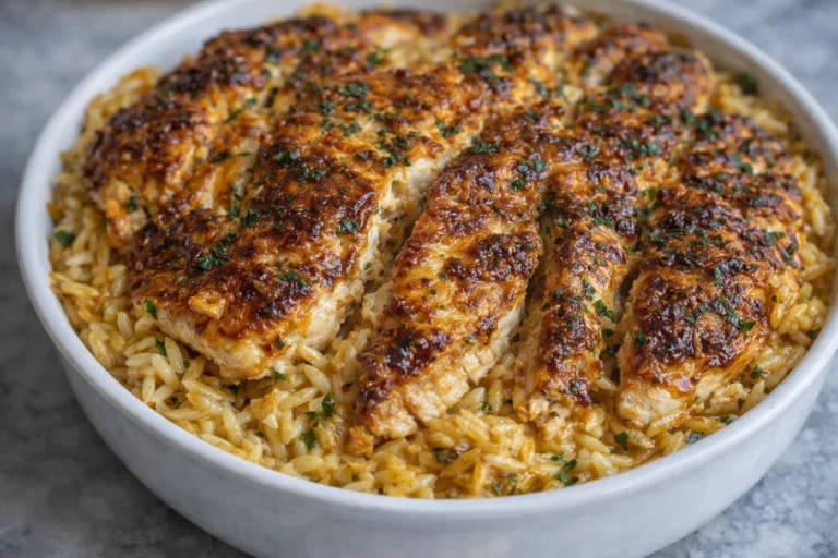 Delicious French Onion Chicken Orzo Casserole