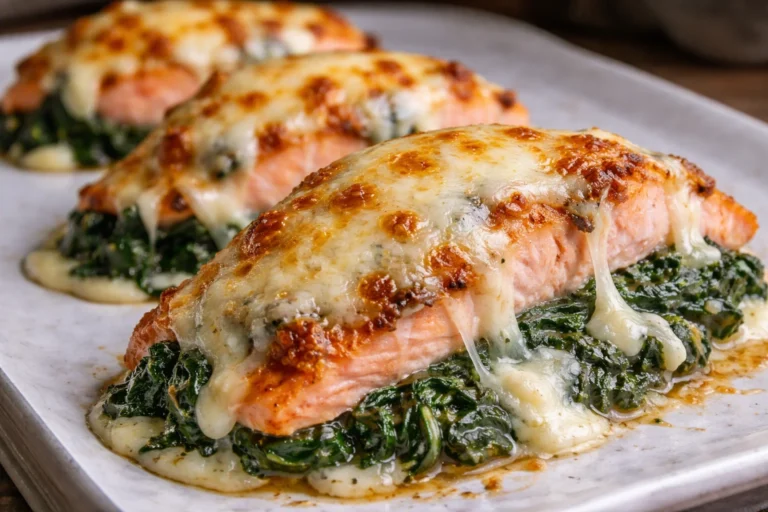 Baked Salmon with Spinach and Mozzarella Crust for a Healthy Dinner