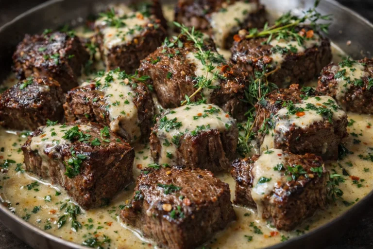 Garlic Butter Steak Bites with Parmesan Cream Sauce – A Simple Recipe for Dinner