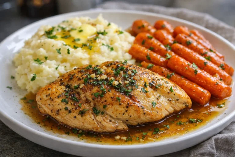 Garlic Herb Chicken with Mashed Potatoes and Glazed Carrots A Simple Family Dinner Recipe