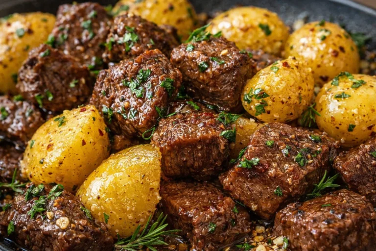 Garlic Butter Beef Bites and Potatoes Quick and Easy Dinner Recipe