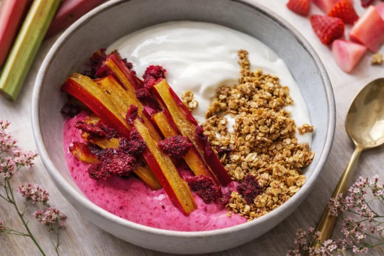 Colorful Rhubarb Yogurt Bowl for Brunch