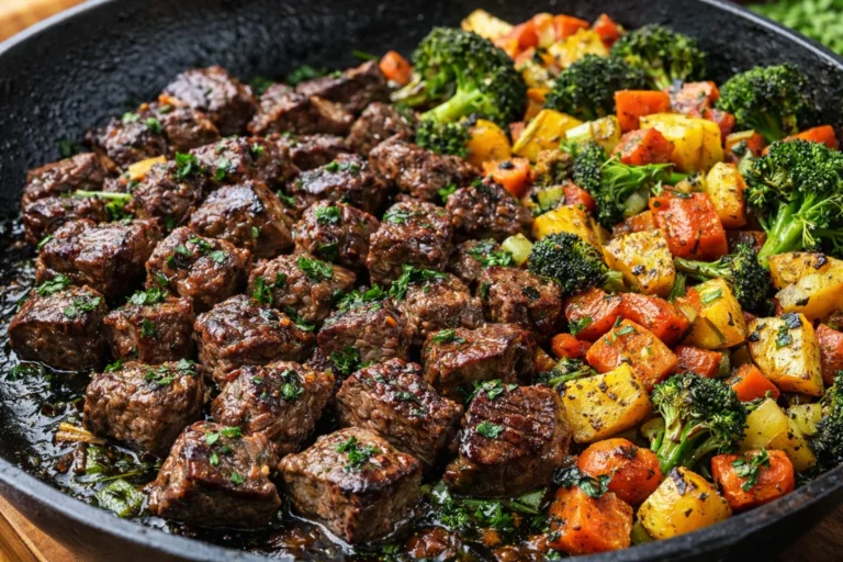 Garlic Butter Steak Bites with Roasted Veggies Recipe