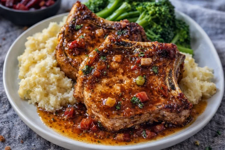 Honey-Butter Pork Chops with Rhubarb Sauce Delight