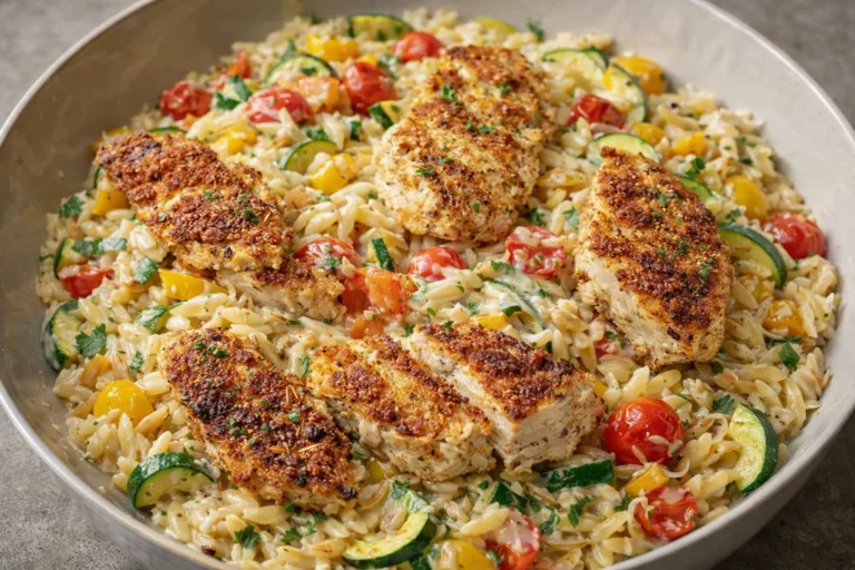 Creamy Boursin Orzo Bake with Chicken and Vegetables for Easy Dinners