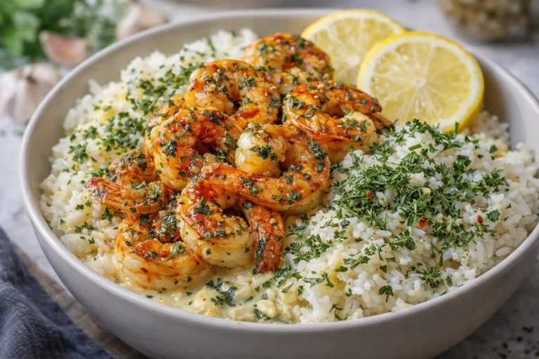 Creamy Herb Rice with Garlic Butter Shrimp Bowl – Quick and Easy Dinner Idea