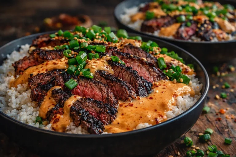 Korean BBQ Steak Rice Bowls with Spicy Cream Sauce  Quick and Easy Dinner Idea