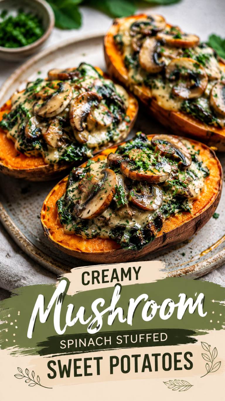 Easy Dinner Recipes Creamy Mushroom Spinach Stuffed Sweet Potatoes