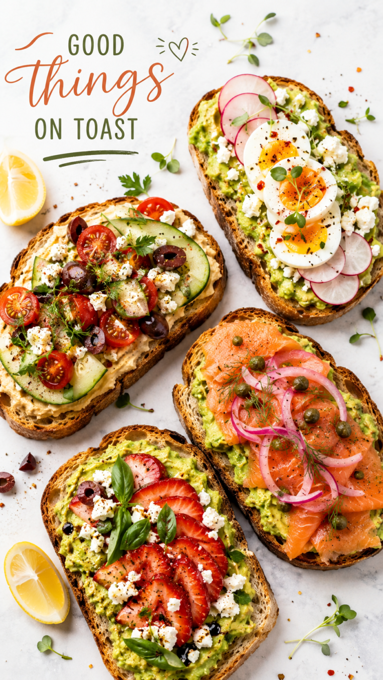 Healthy Avocado Toast Ideas for Dinner with Eggs, Salmon, and Fresh Veggies