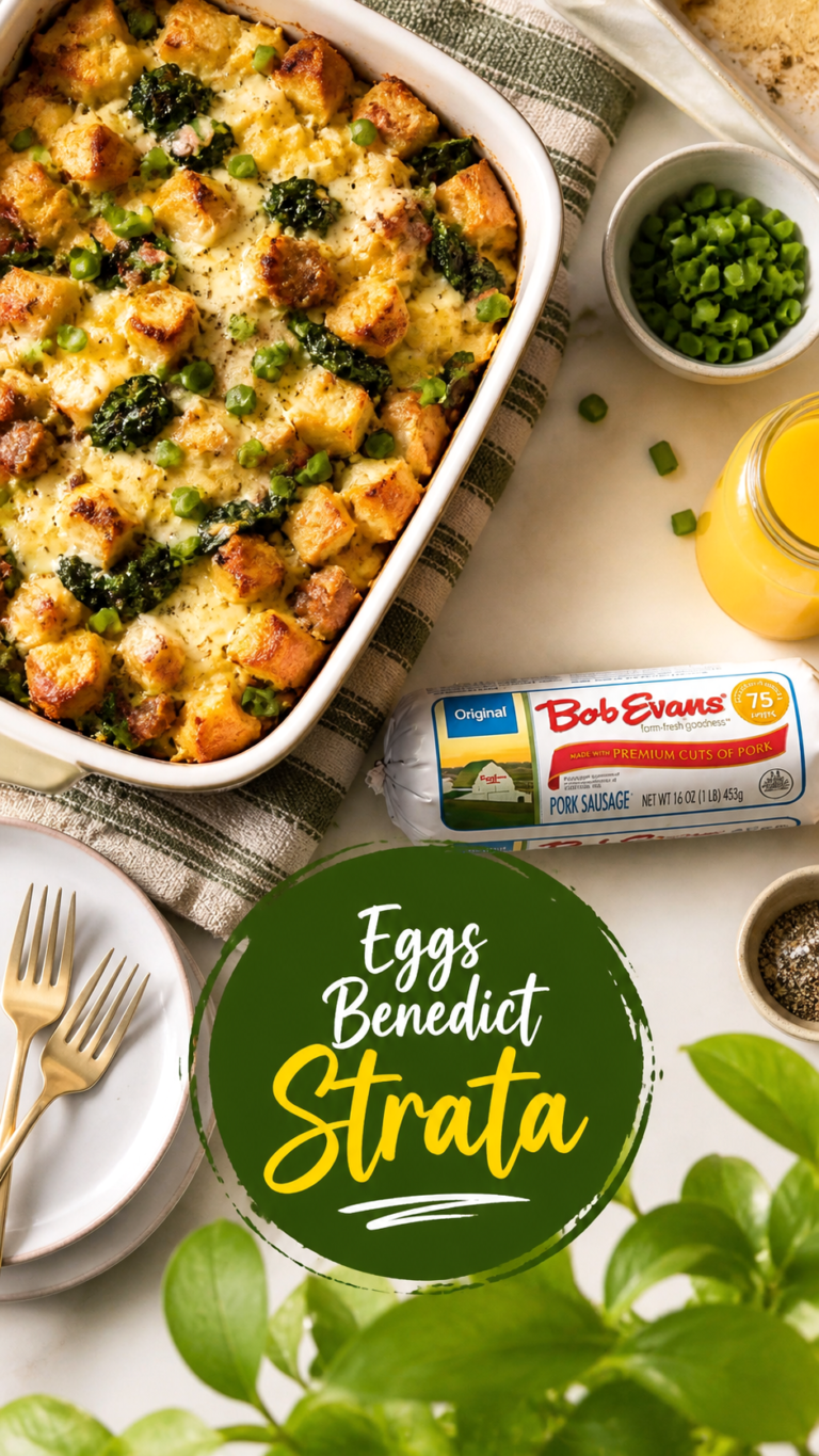 Healthy Eggs Benedict Strata Casserole with Sausage  Spinach Dinner Recipe