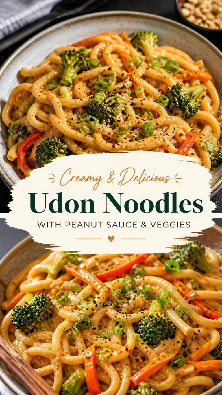 Healthy Udon Noodle Bowl with Peanut Sauce  Veggies Easy Dinner Recipe