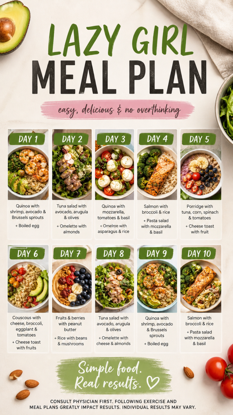 Lazy Girl Meal Plan Easy Healthy Dinner Recipes for Busy Week 10 Days