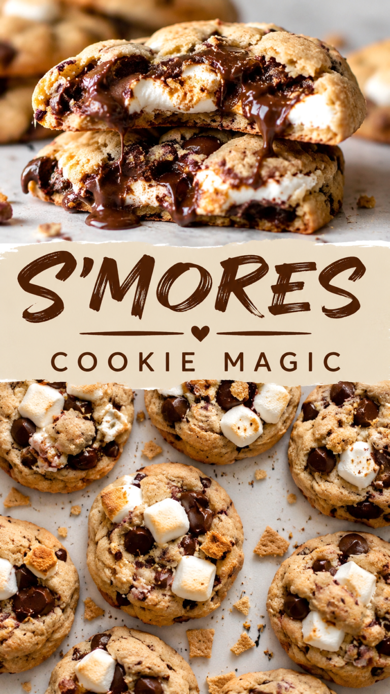 Easy Smores Chocolate Chip Cookie Recipes with Gooey Marshmallow and Rich Chocolate Treats