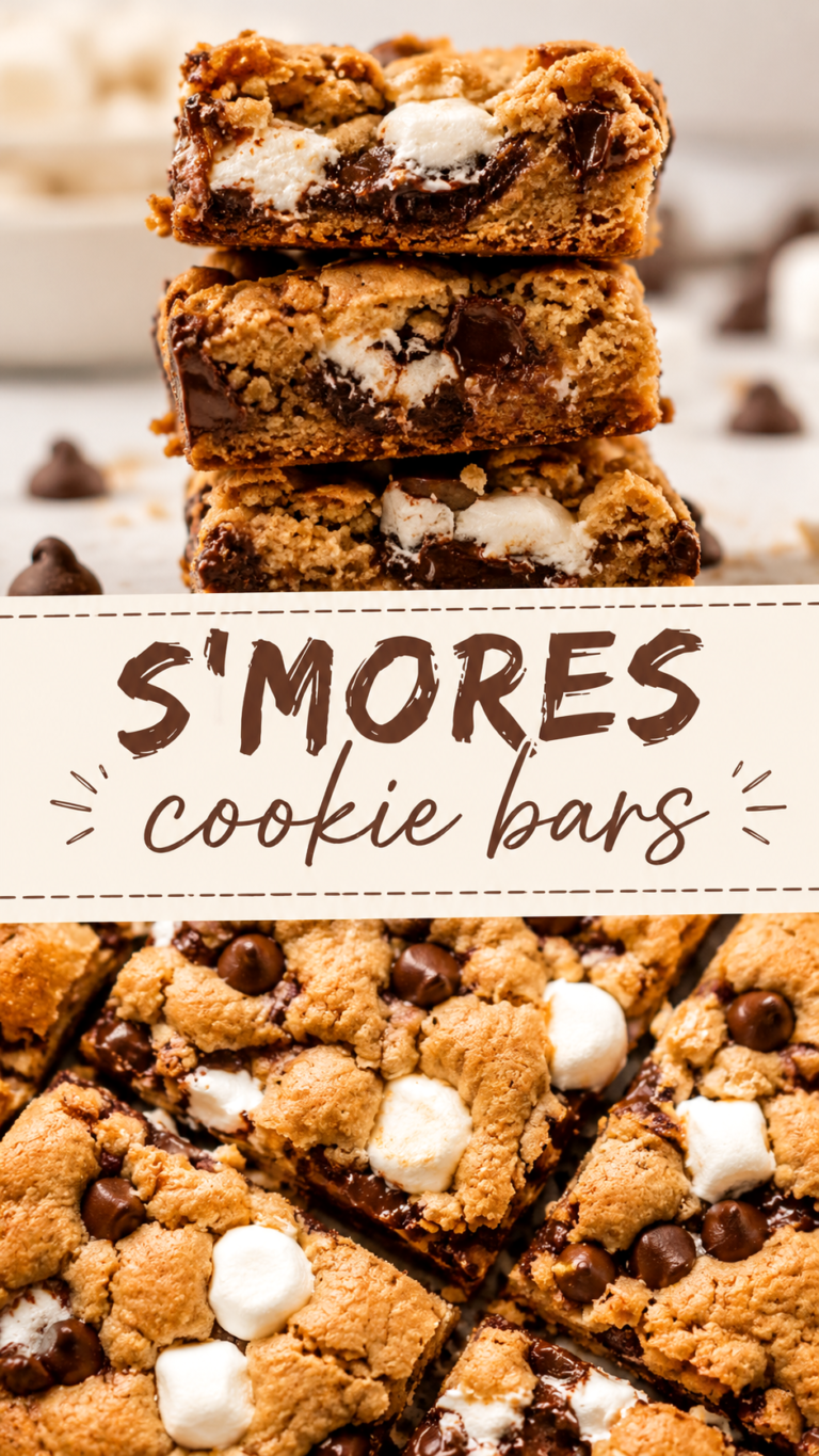 Easy Smores Cookie Bars Recipe with Gooey Marshmallows and Chocolate Chips