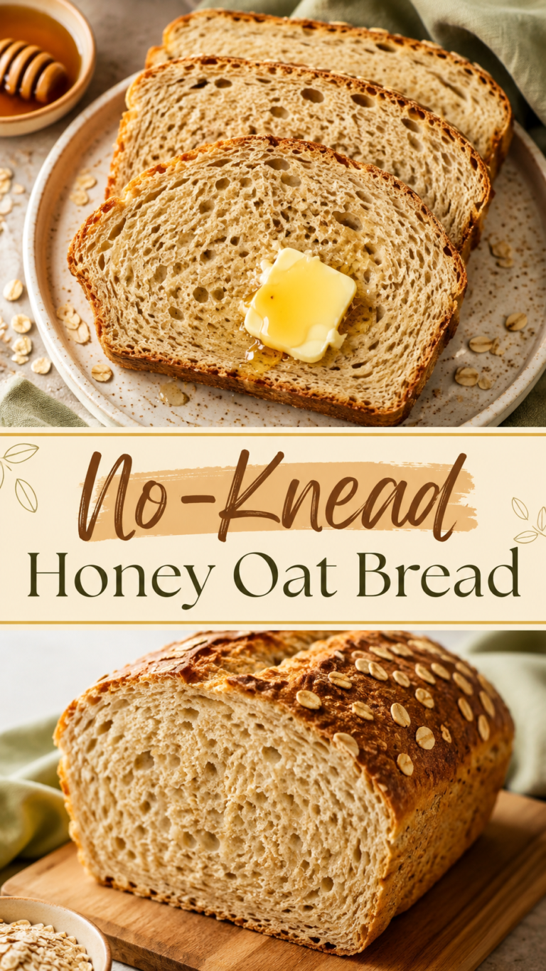 No-Knead Honey Oat Bread Recipe, Easy Homemade Artisan Bread with Oats and Honey