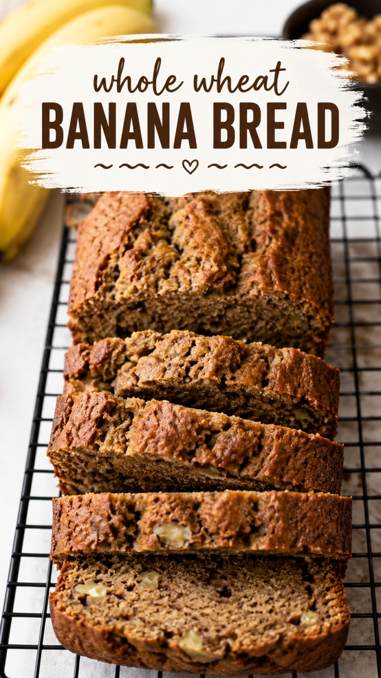 Whole Wheat Banana Bread Recipe with Walnuts, Moist Healthy Homemade Loaf Recipe