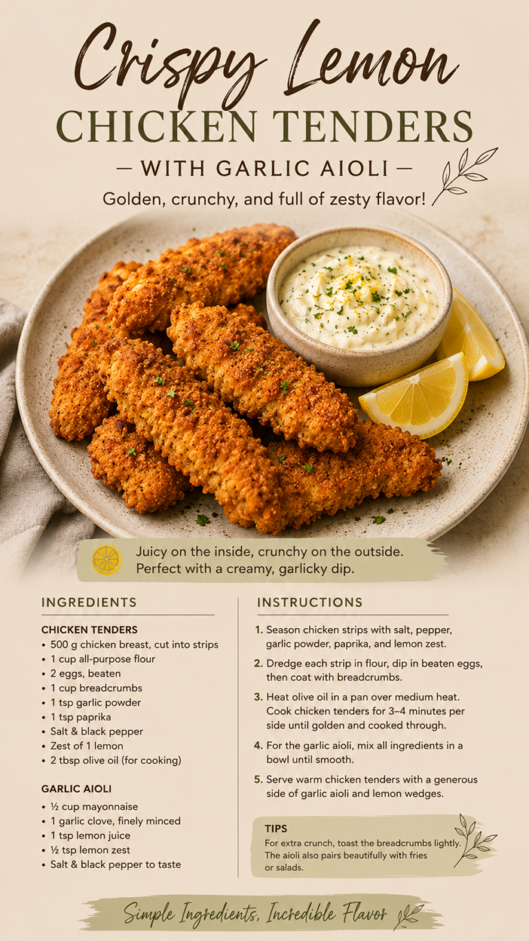 Crispy Chicken Tenders with Artichoke Lemon Mayonnaise Recipe