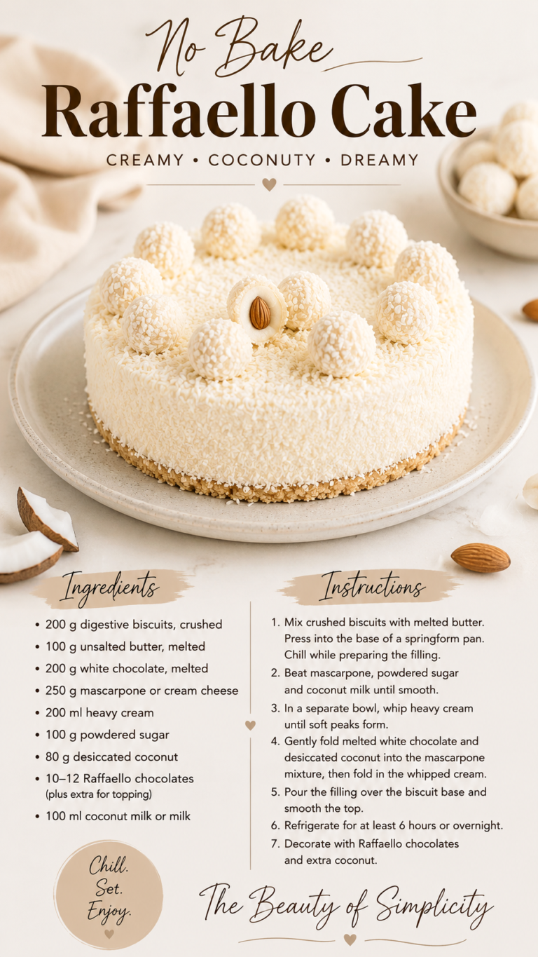 No Bake Raffaello Cake Recipe  Easy Creamy Coconut Dessert