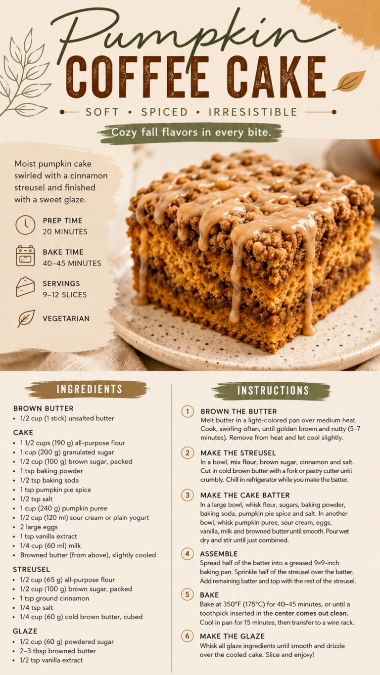 Pumpkin Coffee Cake Recipe with Brown Butter Streusel